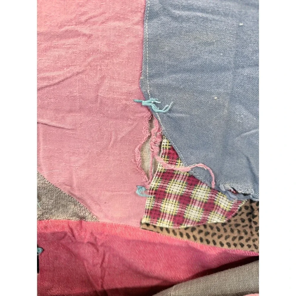 Antique Vintage 1966 Hand Made Stitched Hand Tied Crazy Quilt  72